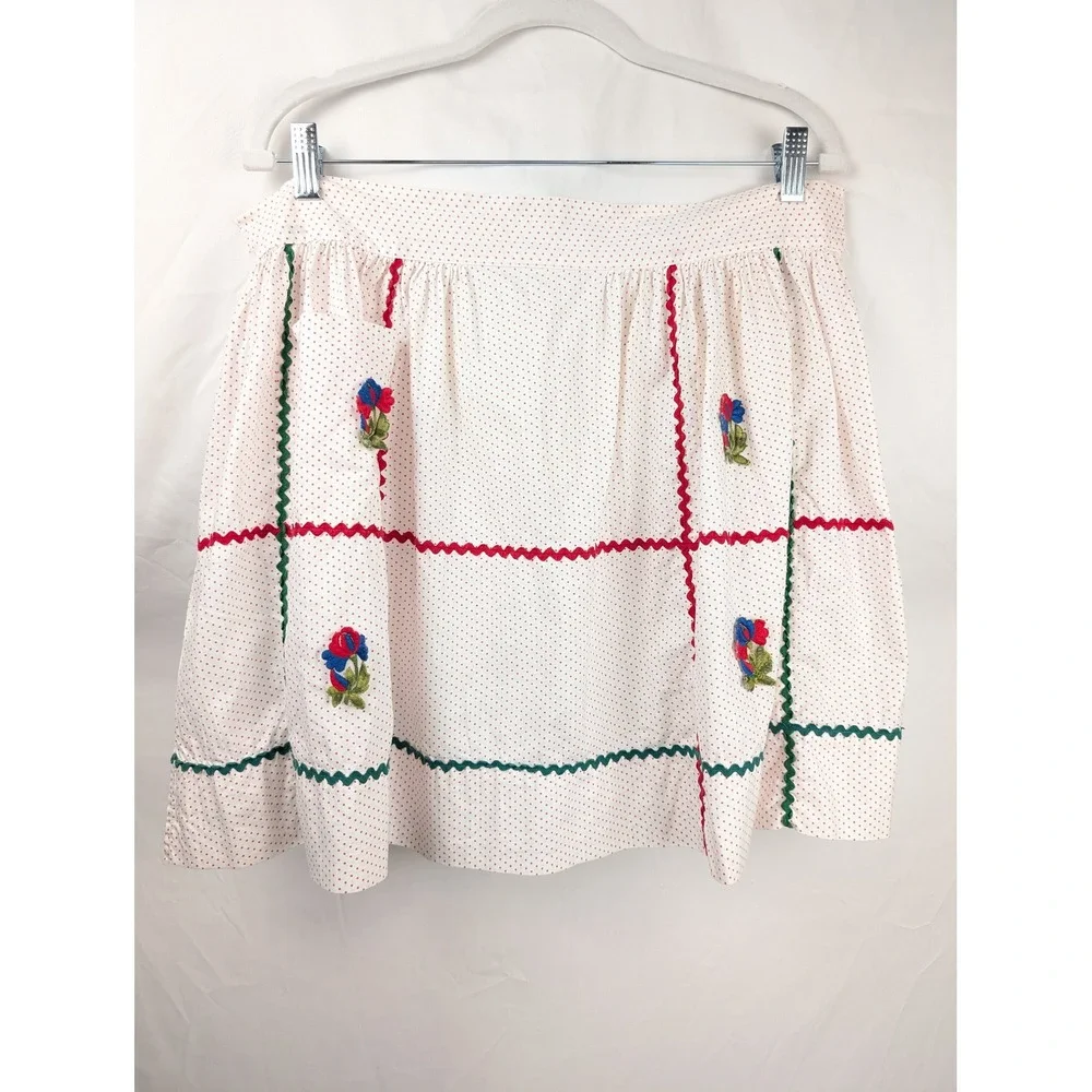Vintage Handmade Floral Polka‎ Dot Half Apron Red Cottagecore Rickrack Prairie